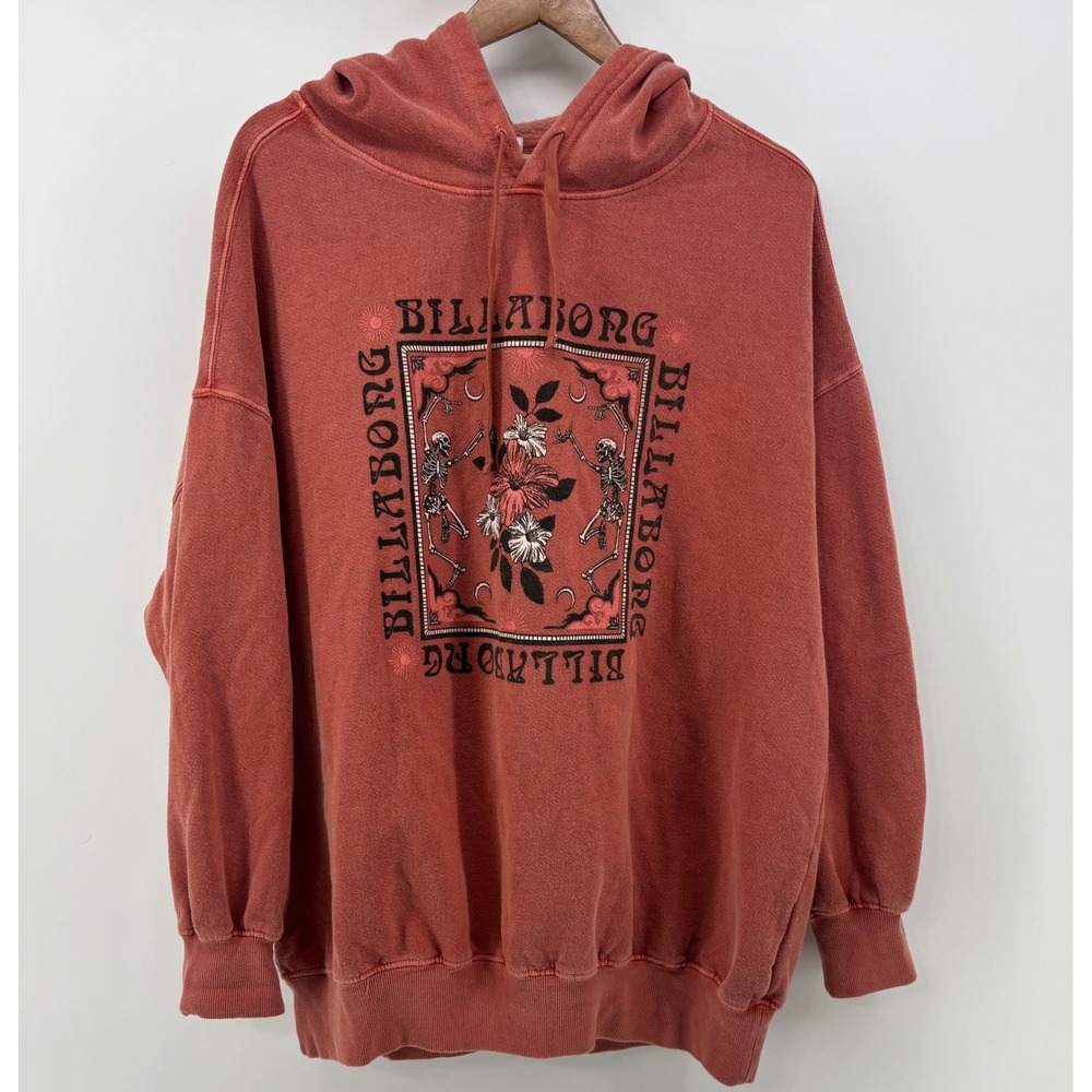 Billabong Pullover Hoodie Men's Large Mauve Skeleton Floral Graphic